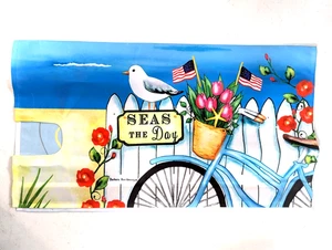 **OPEN BOX** Patriotic Bicycle by The Sea Evergreen Mailbox Cover 56663 - Picture 1 of 2