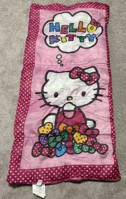 Hello Kitty Sanrio Sleeping Bag 56 X 28 Pink Polka Dot Trim 2014 Sleepover Campi - Image 1 of 4