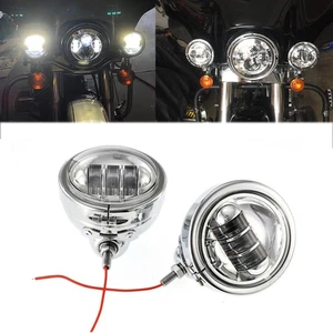 Chrome 4.5 inch LED Fog Passing Lights & Outer Cover For Electra Glide Road King - Picture 1 of 12