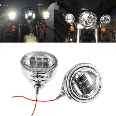 Luces antiniebla LED cromadas de 4,5 pulgadas y cubierta exterior para Electra Glide Road King Foto 1 de 4
