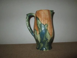 Brocca ceramica vintage spicchio di mais maiolica sulla pannocchia giallo + verde alta 7" - Foto 1 di 6