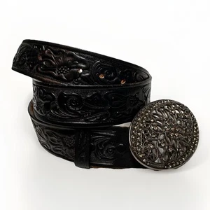 Wrangler Western Belt Rhinestone Medallion Leather One Size 26-34" Boho Festival - Picture 1 of 16