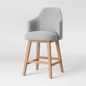 Modern Gray Upholstered Barstool with Wooden Legs - Picture 1 of 5