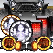 Halo 7'' LED Headlights Halo 4" Fog Turn Tail Brake Lights for Jeep Wrangler JK