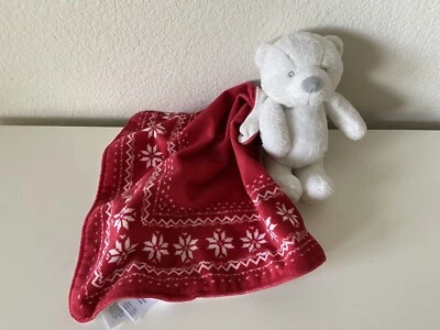 Manta de seguridad Carter's White Teddy Bear rojo sonajero copo de nieve Fair Isle Lovey Foto 1 de 4