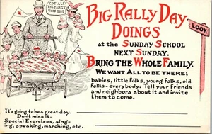 Vintage S School Rally Day Postcard Parents with Baby buggy full of babies  - Picture 1 of 4
