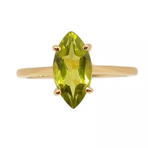 18k Gold Vermeil - Natural Peridot 925 Silver Ring Jewelry s.5.5 CR70478 - Picture 1 of 1