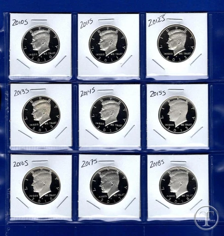 2010 - 2018 S Clad Proof Kennedy Half Dollar set-9 Coins- 2010 through 2018 Cover