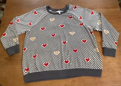 Secret Treasures Womens Stripe Hearts Velour Top Lounge Shirt Retro Super Soft L - Image 1 of 4