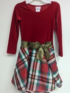  Bonnie Jean Girls Size 6 RED  Dress With Green & "GOLD BOW" Christmas Hipster  - Picture 1 of 7