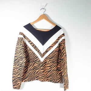 Zebra Sweater Women XL Brown Cotton Animal Knit Pullover Striped Boho Jumper - Picture 1 of 7