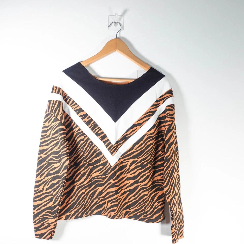 Suéter feminino zebra XL marrom algodão animal malha pulôver listrado boho jumper - Imagem 1 de 4