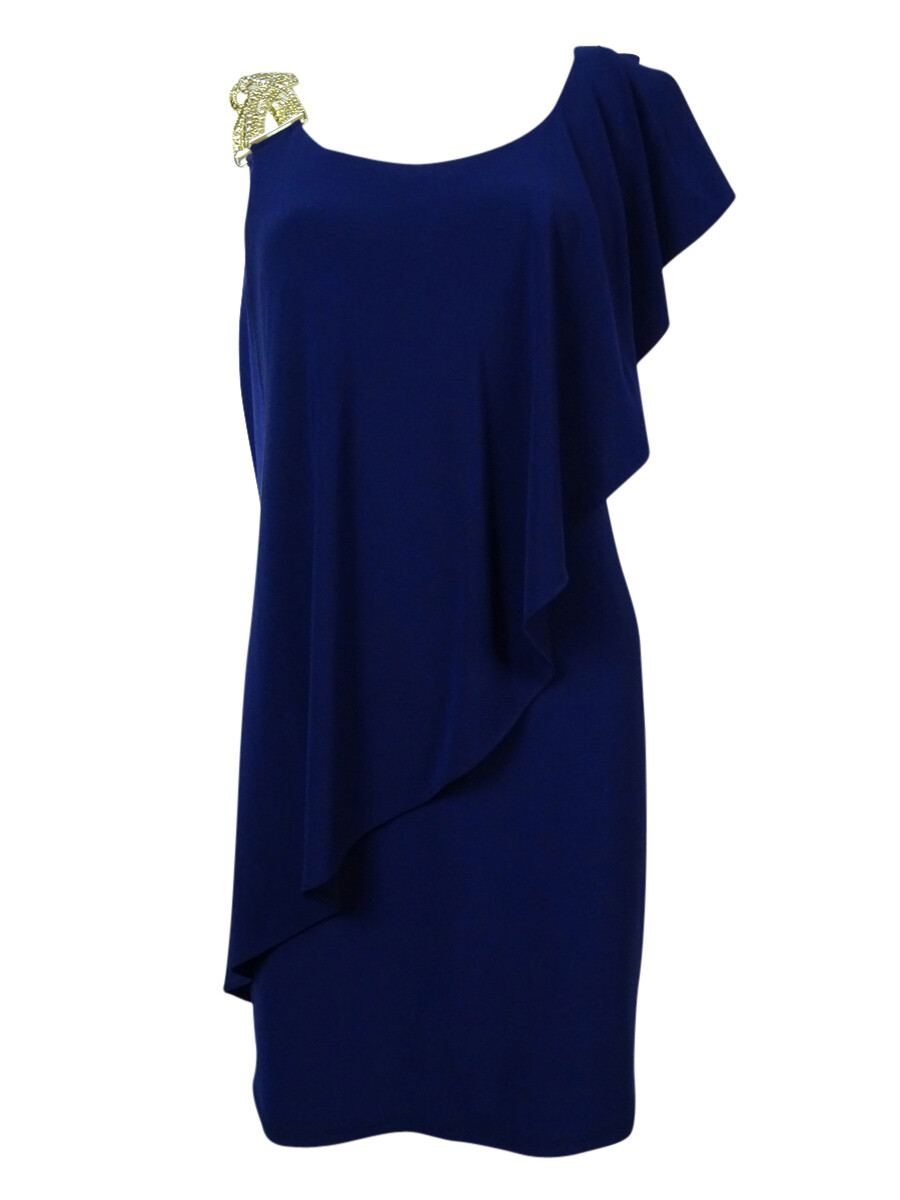Chain Drape Jersey Dress 2P, Navy/Gold 