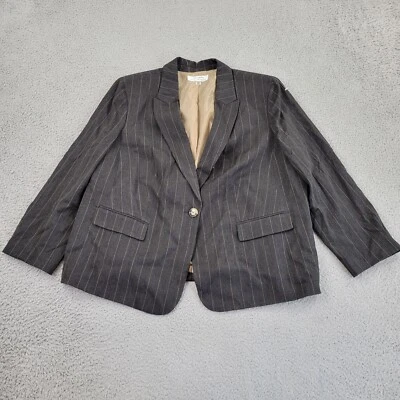 Tahari Blazer Womens 22W Black Performance Striped Button Pockets Long Sleeve - Image 1 of 4