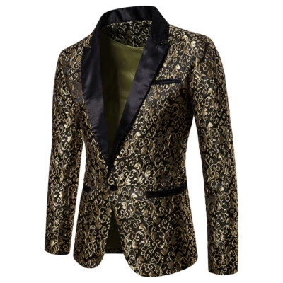 Chaqueta Blazer Jacquard Para Hombre Sencillo Pecho Fiesta Boda Novio Baile de graduación Calce Ajustado Foto 1 de 4