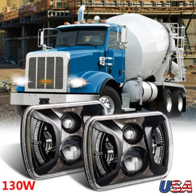 Par de faros LED rectangulares Halo 130W 7x6" para Peterbilt 365 367 2008-2020  Foto 1 de 4