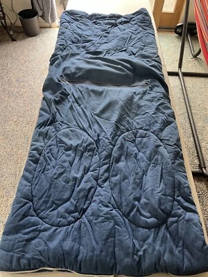 American Girl Youth Size Denim Sleeping And Carry Bag Attached 76”x28”Red Fleece - Image 1 of 4