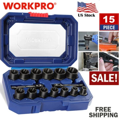 WORKPRO 15PCS Impact Bolt&Nut Remover Set 3/8" Drive Bolt Extractor with Adapter - Image 1 of 4
