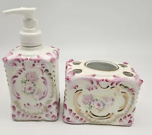 Formalities Baum Ornate Shabby Chic Soap Dish Toothbrush Holder Pink Floral - Picture 1 of 11