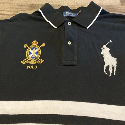 Ralph Lauren Classic #1 BIG PONY Crest Stripes Black Rugby Polo Shirt Men's 2XL - Image 1 of 4