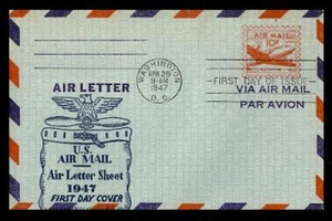 UC16 10c PLANE AIR LETTER SHEET FDC - FIDELITY - Picture 1 of 2