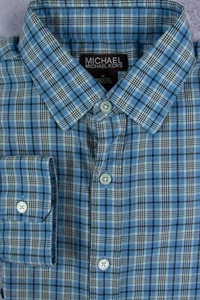 Michael Kors Long Sleeve Button Up Mens Shirt Medium Blue Black White Check - Picture 1 of 5