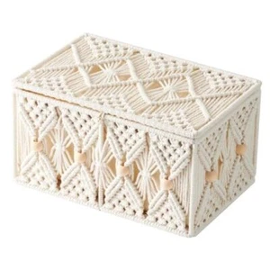 Boho Macrame Storage Basket with Large Off White (Decorated with Wood Beads) - Picture 1 of 8