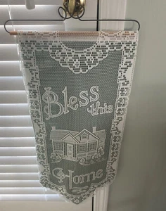 Bless This Home Handmade Wall Hanging Green White Overlay Country Farmhouse - Picture 1 of 6