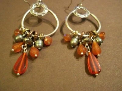 Silpada W2420 Copper Brass Agate Pearl Pyrite Glass Radiate Red Earrings - Image 1 of 4