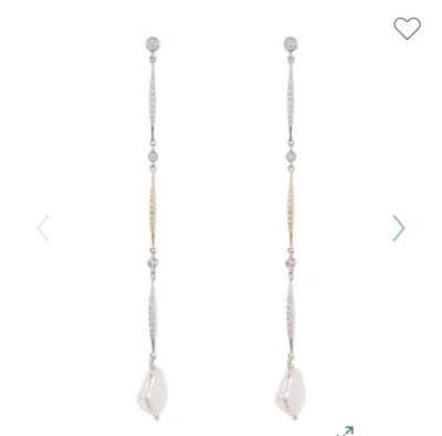 Pendientes colgantes lineales Carolee River de dos tonos circonita cúbica y perlas de agua dulce J34 $185 Foto 1 de 2