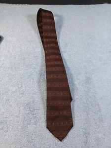 Vintage Mr John All Silk Mens Tie 55" x 2.25" Slim Open Knit Weave Brown White - Picture 1 of 11