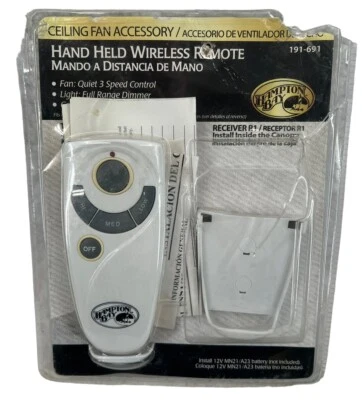 Hampton Bay Ceiling Fan Hand Held Wireless Remote 3 Speed 191-691 - Image 1 of 4