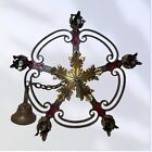 Antique Floral Scrolled Heavy Cast Iron & Brass 5 Light Chandelier & canopy 19”d