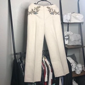 VALENTINO Boutique Embroidered Beaded Linen Wide Leg Trousers - Picture 1 of 12