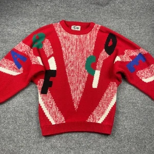 Vintage M'JES Pullover Herren Large Rot Alphabet 80er Pulli Geometrisch Strick - Bild 1 von 6