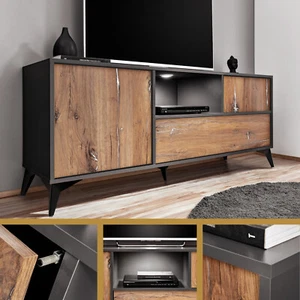 NEU komodee Orvieto TV Schrank Lowboard, Eiche Schwarz, TV-Bank LED Türen - Bild 1 von 7