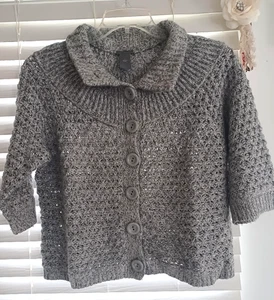 Cárdigan tejido Ann Taylor para mujer L gris lana angora mezcla cachemir cuello chal - Imagen 1 de 6