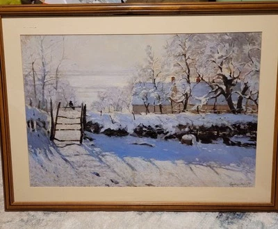 Nice Oil painting Claude Monet - Bird The Magpie in the winter landscape canvas - Image 1 of 4