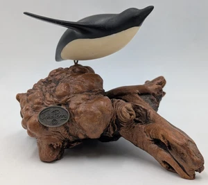 John Perry Penguin Art Sculpture Swimming Burlwood Base Figurine Nautical Arctic - Picture 1 of 13