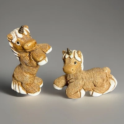 Vintage 70s ARTESANIA RINCONADA Uruguay Set of 2 Folk Art Clay Unicorn Figurines - Image 1 of 4