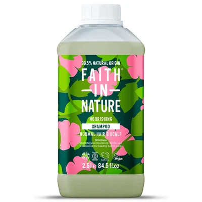 faith in nature nourishing shampoo normal hair & scalp wild rose 2.5L DAMAGED - Image 1 of 4