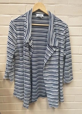 Peck & Peck Women' Blue White Striped Open Front Cotton Blend Cardigan Size 1XL - Image 1 of 4