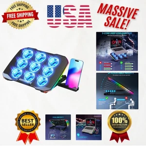 Multi-Functional Laptop Cooling Pad with 9 Fans, Colorful Lights & Phone Holder - Picture 1 of 9