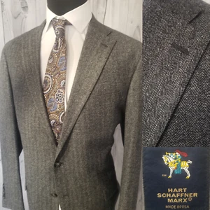 New Hart Schaffner Marx Mens Unstructured Blazer 44r Gray Herringbone Sport Coat - Picture 1 of 20