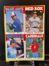 1986 Topps box bottom Jorge Bell - Wade Boggs - George Brett - Vince Coleman - B