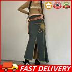 Solid Color Ladies Jeans Maxi Skirt Sexy Vintage Style Star Patch Bodycon Long