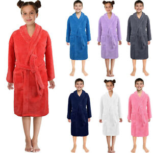 Toddler Kid Boys Girls Solid Flannel Bathrobe Towel Night-Gown Pajamas Sleepwear