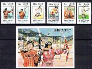 π BHUTAN 1986 ATLANTA (USA) OLYMPIC GAMES WINNERS + S/S MNH ARCHERY, TENNIS - Picture 1 of 1