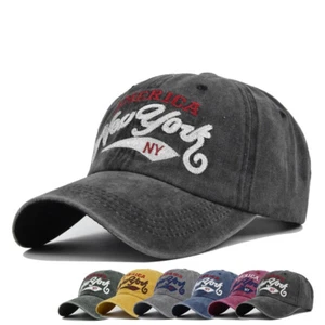 Gorra de béisbol lavada EE. UU. Nueva York unisex ajustable bordada correa americana - Imagen 1 de 20