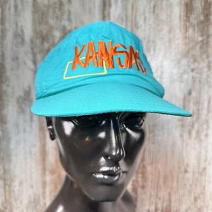 Vintage Kansas SnapBack Hat Big Logo Retro Teal/Sea Green See Info - Picture 1 of 10